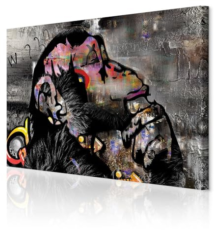 decomonkey Wandbilder AFFE Banksy 120x80 cm 1 Teilig Leinwandbilder Tiere | Strukturleinwand, Holzkeilrahmen, Bild auf Leinwand, Kunstdruck, Wanddeko, Wohnzimmer, Wanddekoration, Gorilla, Bunt