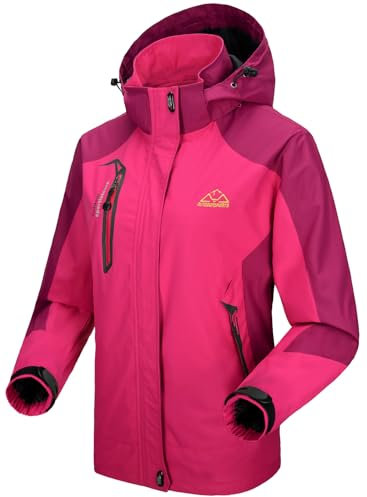 donhobo Women's Waterproof Ski Jackets,Outdoor Hiking Walking Raincoat Jacket Lightweight Windproof Windbreaker Coats with Hood Rose M
