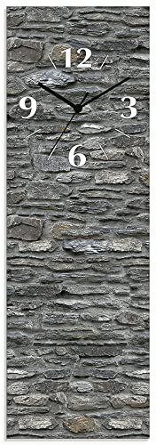 ARTLAND Wanddeko Wanduhr ohne Tickgeräusche aus Glas Funkuhr 20x60 cm Rechteckig Lautlos 20x60 cm Schiefermauer J5PG