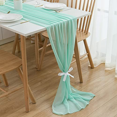 CHUQING Tischläufer Chiffon,70 cm x 3 m, Mintgrün,Tischkollektion,Esstischdekoration für Picknick Party Küche Hochzeit