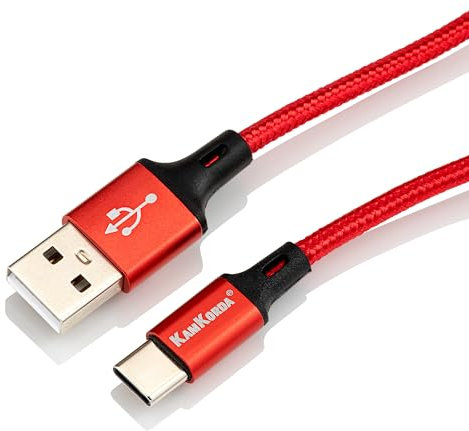 USB C Charger Cable 2M, Type C Fast Charging Braided Cable, USB A to USB C Cable, Compatible with iPhone 15, Samsung Galaxy, Huawei, Google Pixel, Switch, Red, 1 Pack