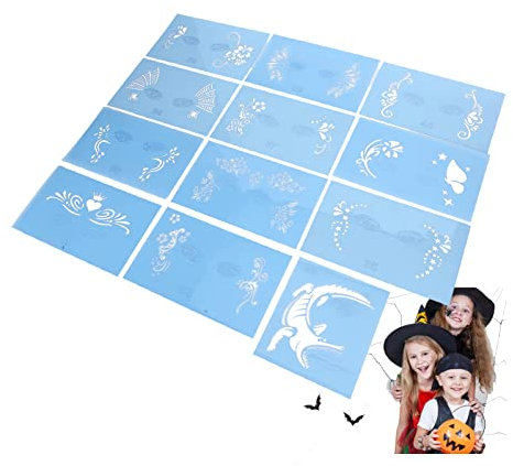12 Wiederverwendbare Gesichtsmalschablonen, Wiederverwendbare Gesichtsmal-Kits, Halloween-Schablonen Zum Malen, für Körperkunst-Malerei, Halloween-Party, Make-up, Temporäre Tattoos-Schablonen