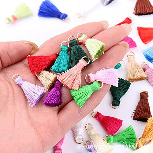 100 Pcs 2cm Mini Quasten Armband Bunt Quaste Anhänger Troddel Mini Fransen Troddeln Quasten Anhänger für DIY Armbänder, Schlüsselanhänger Handgemacht Bastelzubehör Quaste Lesezeichen