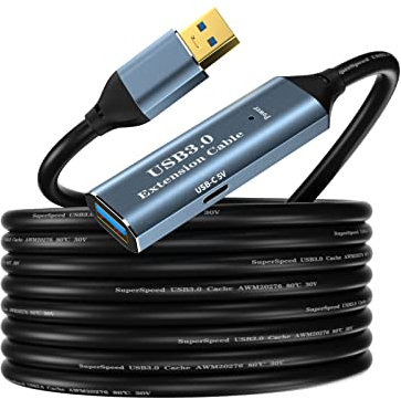 SSS·GRGB USB 3.0 Extension Cable 5M Type A Male to Female Active Extender Cord with 1 Extension Chipsets Signal Booster and 1 USB-C Charging Port, for Webcam, PlayStation, Printer, Camera