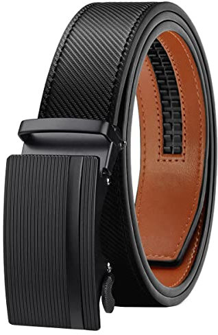 Chaberlu Gürtel Herren,Ledergürtel Ratsche Automatikschließe Business Anzug Gürtel Verstellbarer Leder Gurtgürtel für Jeans, Breit 35mm, Größe Angepasst