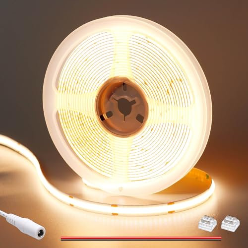 GOMING 24V 5M COB LED Streifen Warmweiss 3000K LED Strip Warmweiß 312LED/M LED Band Selbstklebend CRI 93+ Hohe Helligkeit 4100lm Nicht Wasserdicht IP20 für Heim Küche Deko(Netzteil nicht Enthalten)