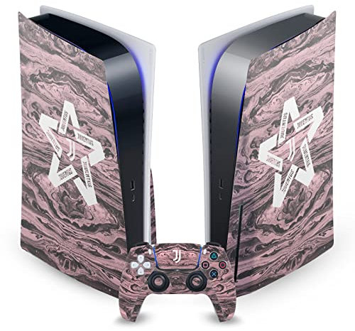 Head Case Designs Offizielle Juventus Football Club Black & Pink Marble Kunst Vinyl Frontplatte Haut Gaming Aufkleber kompatibel mit Sony PlayStation 5 PS5 Disc Edition Console & DualSense Controller