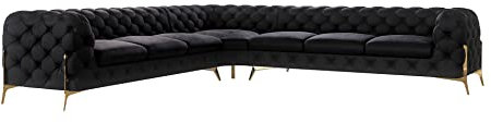 S-Style Möbel Milton Chesterfield Ecksofa Sofa L-Form Couch Eckcouch Wohnzimmer Möbel Wohnlandschaft Polstersofa mit Metallfüßen 7-Sitzer 323x323x73 cm Schwarz