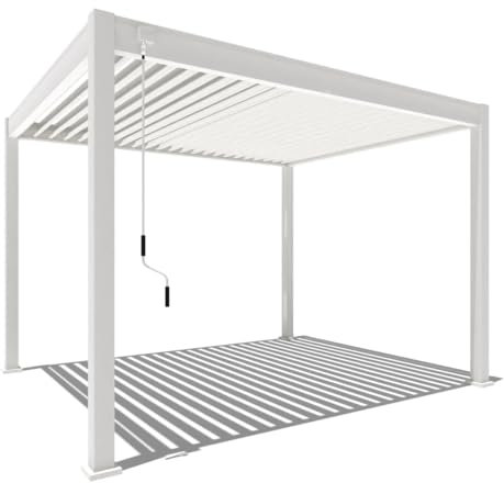 WEIDE - Classic Terrassenüberdachung freistehend mit einstellbarem Stahl-Lamellendach I Pfosten aus Voll-Aluminium I Robustes Terassenüberdach I wasserdicht (Weiß, 3 x 3,6 M)