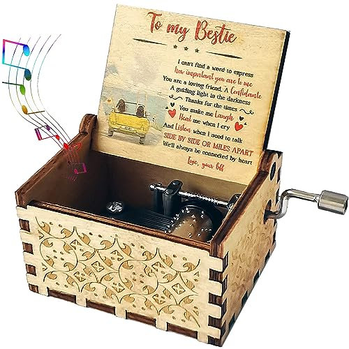 Holz-Spieluhr für Bestie, Schwester, beste Freundin, Handkurbel-Melodie You Are My Sunshine, gravierte Holz-Spieluhr, Vintage-Geschenk für meine Bestie, Mutter, Frauen zum Geburtstag, Weihnachten,