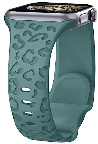 Towsnails Compatible with Apple Watch Straps 44mm 42mm 45mm 46mm 49mm, Leopard Print Silicone Sport Band Replacement Band for Apple Watch Series 11 10 9 8 7 6 5 4 3 2 1 SE SE3 Ultra 3/2/1 - Pine Green
