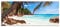Pixxprint Glasbild Panorama, Wandbild aus Echtglas, Palmenstrand Seychellen, 120x50 cm, inkl. Aufhängung und Abstandshalter