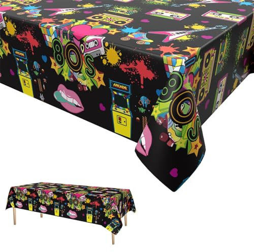 GRESATEK 80er Party Tischtuch 80er Tischdecken Geburtstag Einweg Plastik Wasserdicht Tischdecke Dekoration für Hip Hop Themen Party Deko 137 x 274cm