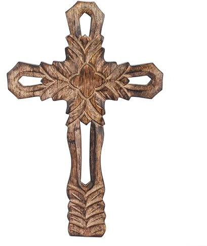 Ajuny Dekoratives, handgefertigtes braunes Wandkreuz aus Holz, Blatt-Design, Kirche, Christan, Wandmontage, Holz, katholisch, für Zuhause, Büro, Kirchendekoration, religiöse Geschenke