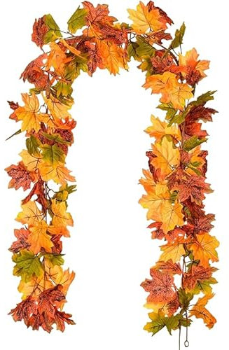 AWAVM guirlandes de Feuilles d'érable artificielles,Automne Guirlande d'érable Automne Suspendu vignes de Feuilles d'automne pour Thanksgiving Halloween cheminée décoration de Noël
