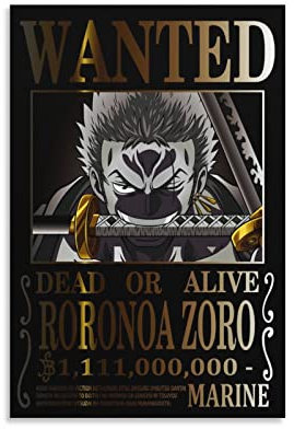 Anime One Piece Wanted Poster Zoro One Piece Art Poster Canvas Painting Decor Wall Print Photo Home Modern Decorative Poster 12x18inch(30x45cm)