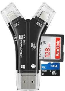 USB3.2 SD TF Card Reader for iPhone iPad Android Mac Computer Camera, for Lightning USB C Type C USB A MicroUSB