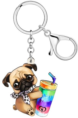 RAIDIN Acryl Kawaii Mops Hund Schlüsselanhänger für Damen Mädchen süße Welpen Haustiere Schlüsselring Geschenke für Geldbeutel Autoschlüssel Hundeliebhaber (Mehrfach)