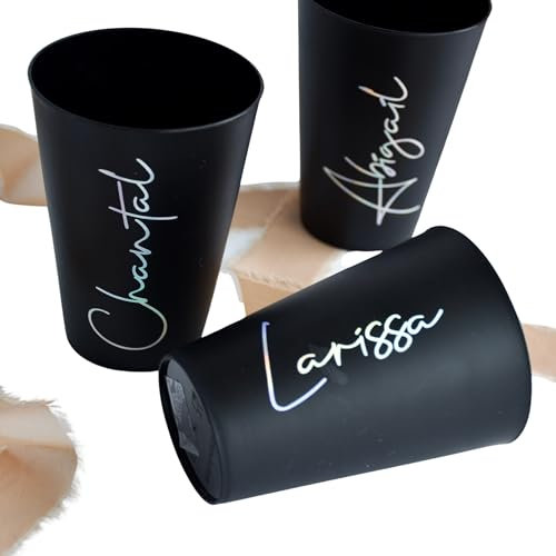 personalisierte Becher in Schwarz zum JGA | Mehrwegbecher mit Namen zum Junggesellinnenabschied für Frauen | Accessoires Team Braut