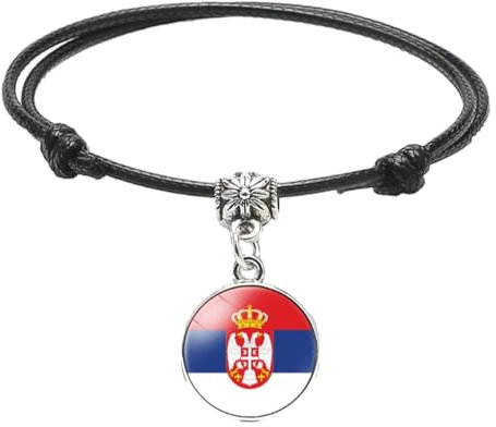 Serbien-Flagge-Armband,1 Stück Serbien-Flagge-Armband,Serbien-Vintage-Glas-Lederarmband,Verstellbares Serbien-Flagge-Armband,Serbien-Flagge-Armband Für Männer Und Frauen,Wie Abgebildet,16 Cm