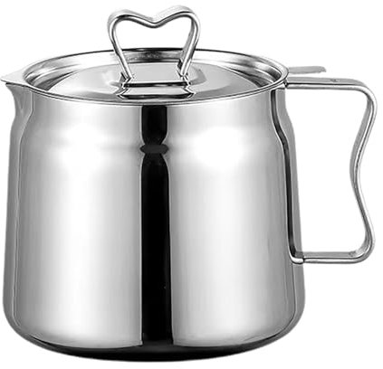 Frasco de grasa con colador y tapa, filtro de aceite de acero inoxidable - Filtro de cocina de acero inoxidable, gran capacidad, cesta de malla fina - Freidora con asa, jarra de grasa para una