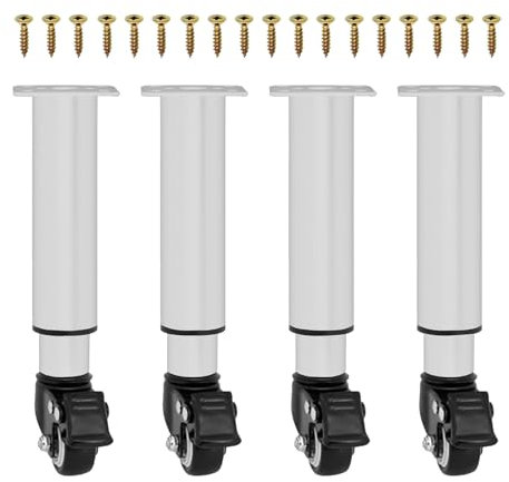 4 Stück Verstellbare Möbelbeine mit Rollen, Bewegliche Schreibtischbeine, |Höhenverstellbar| |Kommt mit Bremse| |360° Universalrad| Ersatz-Tischbeine für Nachttische, Couchtische (White, 18,5cm)