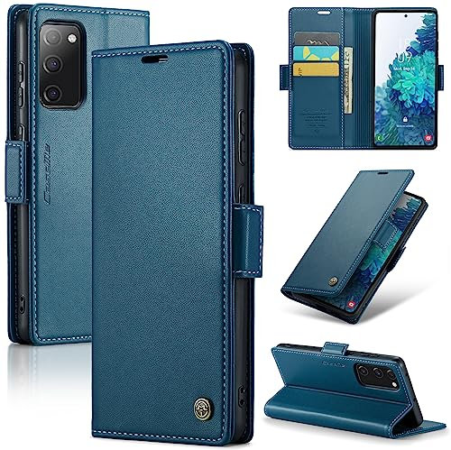 Rerzoiro Handyhülle für Samsung Galaxy S20 FE Hülle, Premium PU Leder Klapphülle RFID Schutzhülle Magnet Kartenfach Standfunktion Flip Wallet Tasche Case Kompatibel Samsung S20 FE, Blau