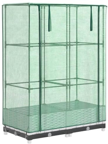 vidaXL Raised Bed with Greenhouse Cover - White Rattan Look Planter - Outdoor Plant Box for Gardens, Patios, and Balconies