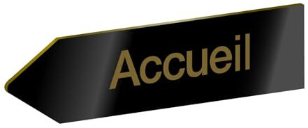 DECOHO - Flèche gauche personnalisable en plastique bi-couche - Gravure laser, adhésif 3M, 80x300 mm, usage intérieur et extérieur - noire et or - Plaque noire - Lettres Or