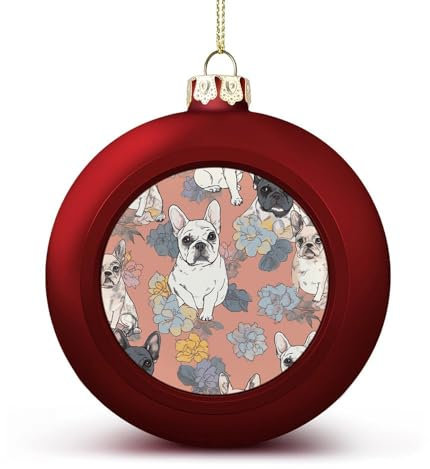Weihnachtskugel, Motiv: Französische Bulldogge, 6,1 cm, bruchsicher, Weihnachtsbaumschmuck, Kugeln, roter Stil, hängende Weihnachtsschmuck für Weihnachtsbaum, Feiertagsdekoration
