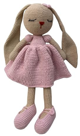 GÜLS Hase Stofftier Plüschtier Kuscheltier gehäkelt Amigurumi Handmade 30 cm lang (Rosa Beje) für Mädchen Neugeborene Geschenk Oster und jeder Zeit