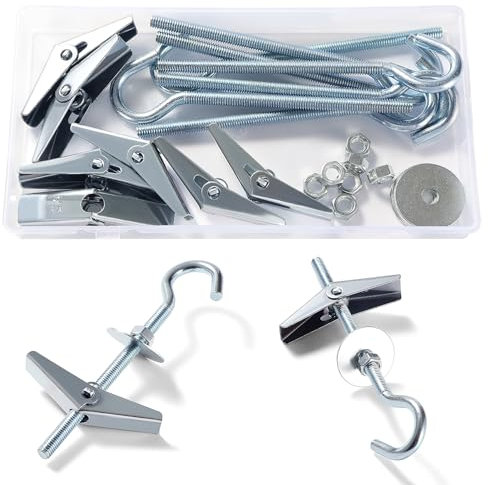 Lyeteung 7 Set M5 Tasselli Basculante, Appesi Toggle Bullone Ali Gancio, Gancio Soffitto Cartongesso, con Dadi Esagonali, Rondelle, per Soffitti in Cartongesso