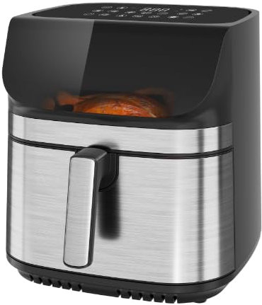 Aigostar Freidora de Aire XXL 8.8L Air Fryer 2200W, Doble Resistencia, 55% Menos Energía, Air Fryer con 13 Programas, Acero Inox Interior, Pantalla Táctil y Ventana, Comunidad Recetas, Negro
