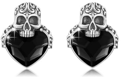 PARYFO Totenkopf Ohrringe 925 Sterling Silber Totenkopf Ohrstecker mit Schwarzer Kristall Totenköpfe Goth Ohrringe Männer Frauen Gothic Schmuck Halloween Weihnachten Geschenke für Mädchen