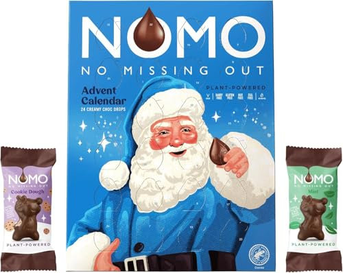 SKYTE® Vegan Chocolate NOMO Advent Calendar 2024, Choc Drops and 24 Christmas Chocolate Reindeers - Dairy Free, Gluten Free, Egg Free, Nut Free - 80g