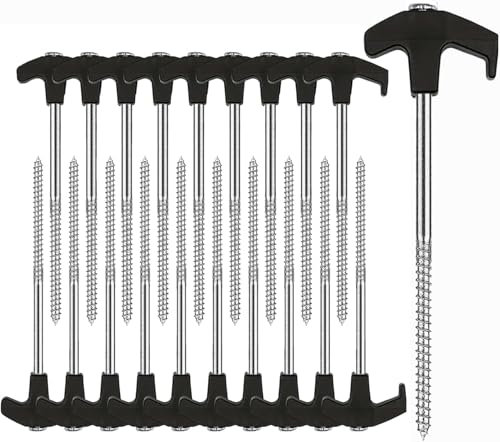Nexboraque 20 Pack Screw in Tent Stakes, 20 cm Heavy Duty Ground Anchors with Hex Head Drillable Tent Pegs Camping Stakes for Patio, Garden, Canopies, Grassland, Outdoor (Black)