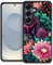 artslion Kompatibel mit Samsung Galaxy S24 Hülle Schwarz Runde Anti-Rutsch stoßfest Handyhülle -Blume Muster