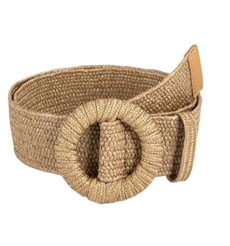 NJIEzhao Tissé Élastique Paille Herbe Ceinture Rétro Femmes été avec Boucle Ardillon - Mode Tressé Large Ceinture Tissée (Khaki 2)