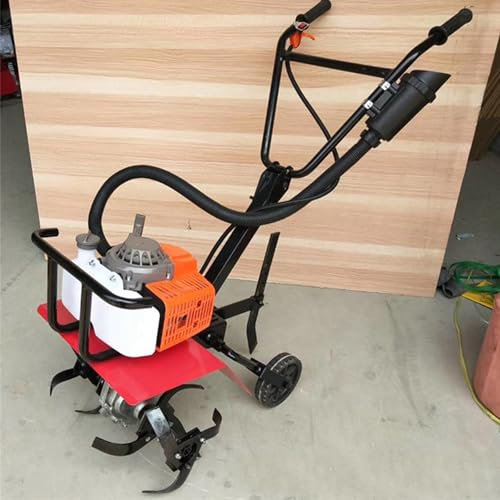 Gasoline Powered Garden Tiller, Gasoline Rototiller for Heavy Duty, With 4 Tiller Blades, Adjustable Tilling Depth Tiller, 2 Stroke Petrol Engine Tiller, Compact Gasoline Tiller for Small Spaces