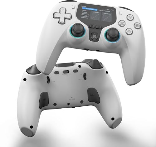NBCP Wireless Controller für PC mit Display, PC Controller Pro Wireless mit Hall-Jostick/Hall-Trigger/TURBO/AUTO-Taste/Support-Zurück-Taste/Kabelloser Controller,PS3,PC-kompatibel,weiß