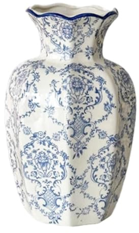 Colcolo Vase à Fleurs en céramique Chinoise, Pot de Fleurs, décoration d'intérieur, Arrangement Floral, Vase en Porcelaine Bleu et Blanc pour Bureau, Bégonia 10cmx24cm