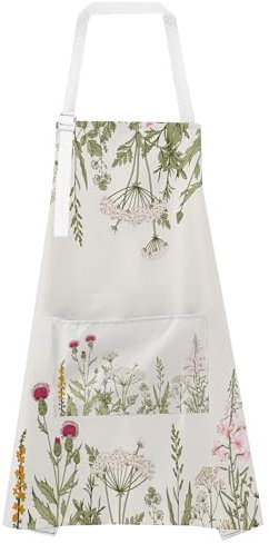 ECZOIL Wasserdicht Blume Kochschürze Damen Schürze Verstellbar mit 2 Taschen für Küche Garten und Mütter Ehefrauen Freundinnen-Bunte Blumen