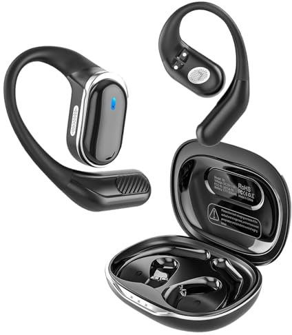 TRAUSI Auriculares inalámbricos Bluetooth de oreja abierta, 50 horas de reproducción, sonido estéreo con auriculares impermeables IPX7