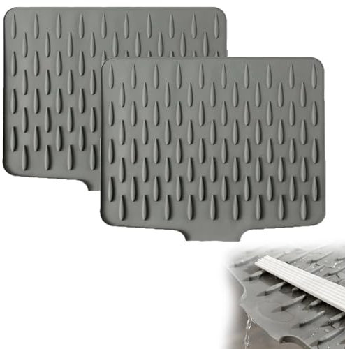 Silicone Draining Mat, No-Spill Silicone Worktop Saver – Heat-Resistant & Non-Slip Mat for Drip-Free Drying, Dish Drying Mat Draining Board Mats with Slope Drain Lip for Kitchen Counter Sink (2PCS)