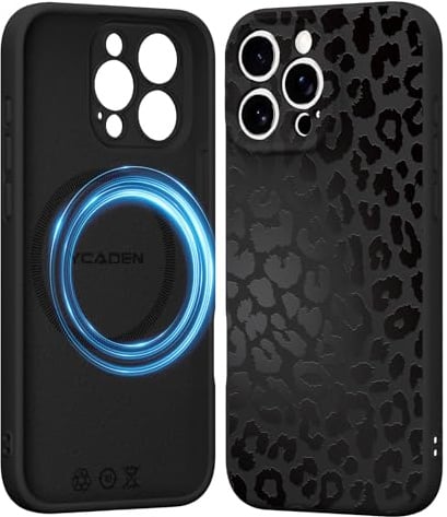 Saqmkil Handyhülle Magnetische für iPhone 15 Pro 6,1 Hülle, Aesthetic Muster Leopard Mädchen Case Kompatibel mit MagSafe, Weich Flüssigem Silikon TPU Stoßfeste Kratzfest Schutzhülle Cover, Schwarz