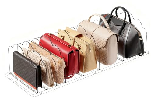 Kinberry 2 Packs 8 Adjustable Clothes Shelf Dividers, Clear Handbag Storage Organiser, Purse Organizers for Closet, Wardrobe, Bedroom, Space-Saving & Easy to Install