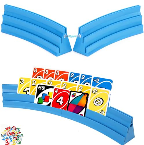 4 Pièce Support Carte à Jouer, 3 Couche Séparation Magnétique Distributeur de Cartes à Jouer, Support de Poker, Porte Cartes à Jouer au Design Incurvé pour Enfants, Adultes, Personnes Âgées, Bleu