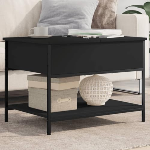 LoogCape Couchtisch Schwarz 70x50x50 cm, Holzwerkstoff und Metall, mit verstellbaren Füßen, verdecktem Stauraum, Moderne Kaffeetische für Wohnzimmer, Lift-Top-Couchtisch