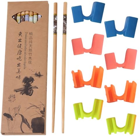 10 Pairs Wooden Chopsticks with 8 Helper Set, Resusable Chinese Chopsticks for Beginners Sushi Rice Noodles Asian Dishes