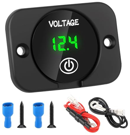 Battery Voltage Gauge DC 12V 24V Volt Meter – Digital LED Voltmeter with Battery Monitor, Waterproof with Touch Display – for Cars, Boats, Motorcycles, Trucks, Marine, RV (Green Display)